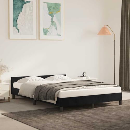 Myheimly Bettgestell ohne Matratze mit Kopfteil, Bettrahmen mit Lattenrost, Bett Polsterbett mit Stützbeinen, Schlafzimmerbett Einzelbett Schwarz 140x200 cm Samt Myheimly Bettgestell ohne Matratze mit Kopfteil, Bettrahmen mit Lattenrost, Bett Polsterbett mit Stützbeinen, Schlafzimmerbett Einzelbett Schwarz 140x200 cm Samt von Myheimly