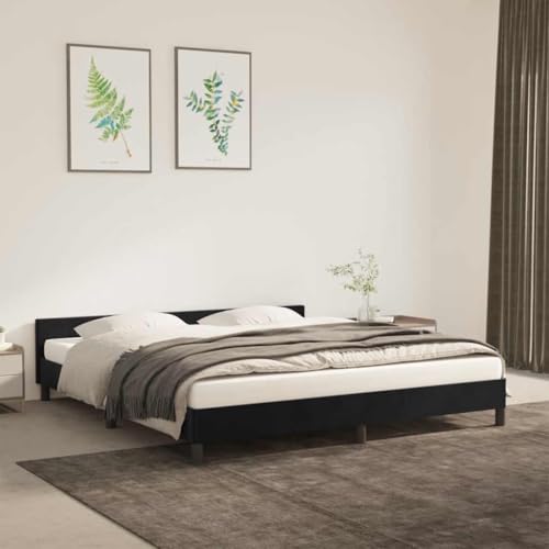Myheimly Bettgestell ohne Matratze mit Kopfteil, Bettrahmen mit Lattenrost, Bett Polsterbett mit Stützbeinen, Schlafzimmerbett Einzelbett Schwarz 160x200 cm Samt von Myheimly