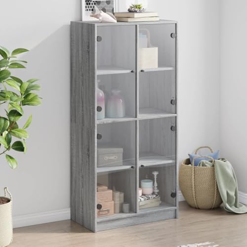 Myheimly Bücherschrank mit Türen, Bücherregal mit Stauraum, Standregal für Wohnzimmer Büro, Würfelregal, Modern, Holzwerkstoff GlasGrau Sonoma,68 cm von Myheimly