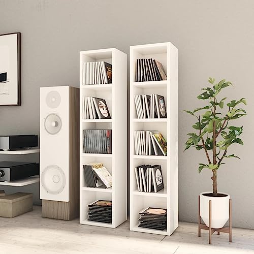 Myheimly CD-Regale 2 STK. Hochglanz-Weiß 21x16x93,5 cm Holzwerkstoff von Myheimly