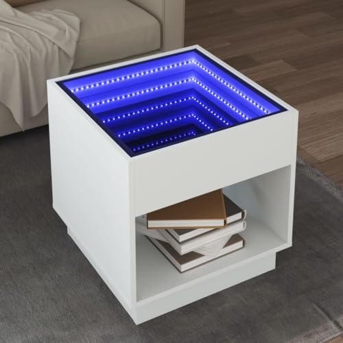 Myheimly Couchtisch, Beistelltisch mit Infinity-LED, Sofatisch Kaffeetisch für Wohnzimmer, Teetisch Wohnzimmertisch, Holzwerkstoff Glas Couchtisch Weiß,50 x 50 x 50 cm Myheimly Couchtisch, Beistelltisch mit Infinity-LED, Sofatisch Kaffeetisch für Wohnzimmer, Teetisch Wohnzimmertisch, Holzwerkstoff Glas Couchtisch Weiß,50 x 50 x 50 cm von Myheimly