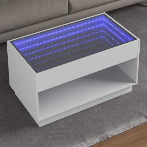 Myheimly Couchtisch, Beistelltisch mit Infinity-LED, Sofatisch Kaffeetisch für Wohnzimmer, Teetisch Wohnzimmertisch, Holzwerkstoff Glas Couchtisch Weiß,90 x 50 x 50 cm Myheimly Couchtisch, Beistelltisch mit Infinity-LED, Sofatisch Kaffeetisch für Wohnzimmer, Teetisch Wohnzimmertisch, Holzwerkstoff Glas Couchtisch Weiß,90 x 50 x 50 cm von Myheimly