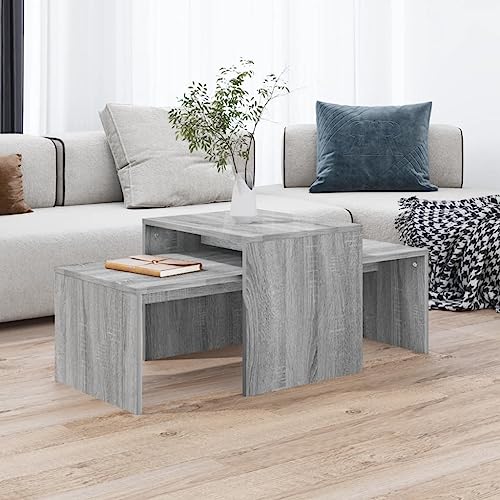 Myheimly Couchtisch-Set Beistelltisch Satztisch Sofatisch Kaffeetisch Wohnzimmertisch Teetisch Telefontisch Grau Sonoma 100x48x40 cm Holzwerkstoff von Myheimly