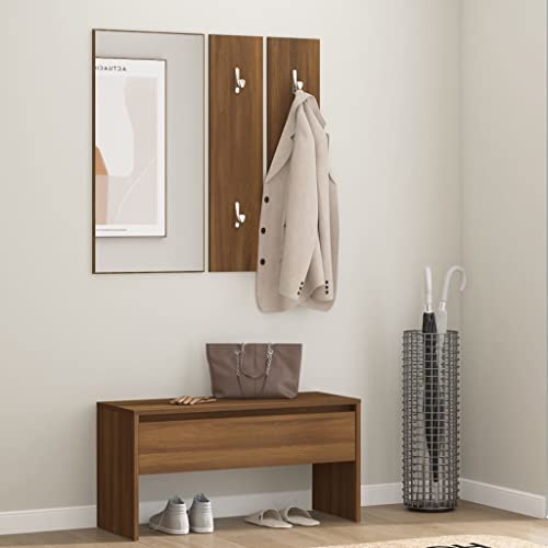 Myheimly Garderoben-Set, Wandgarderobe mit Bank Spiegel 2 Garderoben, Flurbank mit viel Stauraum, Garderobe Flurgarderobe, Braun Eichen-Optik Holzwerkstoff Myheimly Garderoben-Set, Wandgarderobe mit Bank Spiegel 2 Garderoben, Flurbank mit viel Stauraum, Garderobe Flurgarderobe, Braun Eichen-Optik Holzwerkstoff von Myheimly