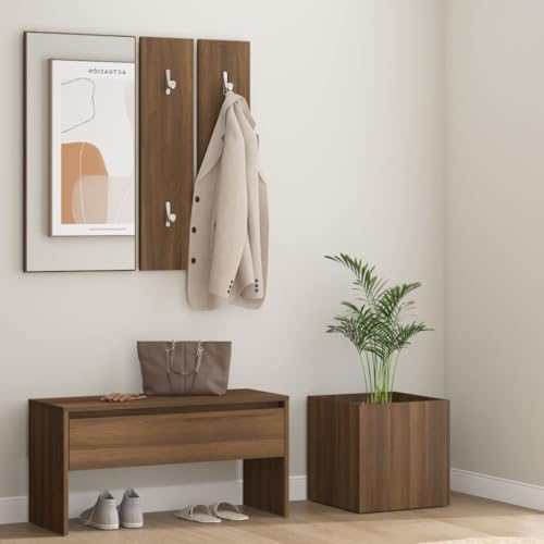 Myheimly Garderoben-Set Flurgarderobe mit Flurbank Spiegel 2 Garderoben Box, Garderobe Garderobenpaneele, Wandgarderobe Flurmöbel, Braun Eichen-Optik Holzwerkstoff Myheimly Garderoben-Set Flurgarderobe mit Flurbank Spiegel 2 Garderoben Box, Garderobe Garderobenpaneele, Wandgarderobe Flurmöbel, Braun Eichen-Optik Holzwerkstoff von Myheimly