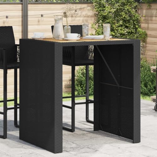 Myheimly Garten-Bartisch mit Holzplatte Schwarz 105x80x110 cm Polyrattan von Myheimly