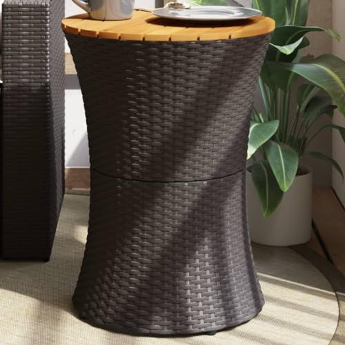 Myheimly Garten-Beistelltisch Trommelform Schwarz Poly Rattan Massivholz von Myheimly