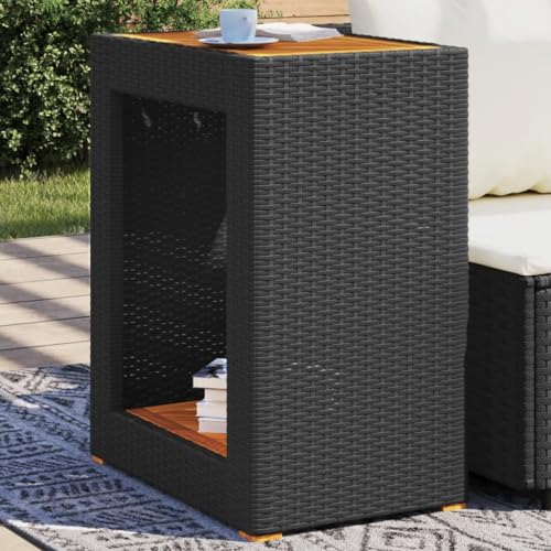 Myheimly Garten-Beistelltisch mit Holzplatte Schwarz Poly Rattan 3033258de 60 x 40 x 75 cm von Myheimly