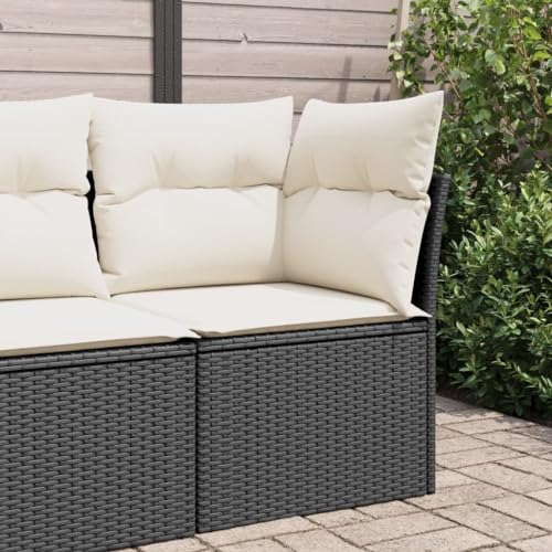 Myheimly Garten-Ecksofa mit Kissen Schwarz Poly Rattan Ecksofa Schwarz und Creme Sofa mit Staufach unter Sitzfläche von Myheimly