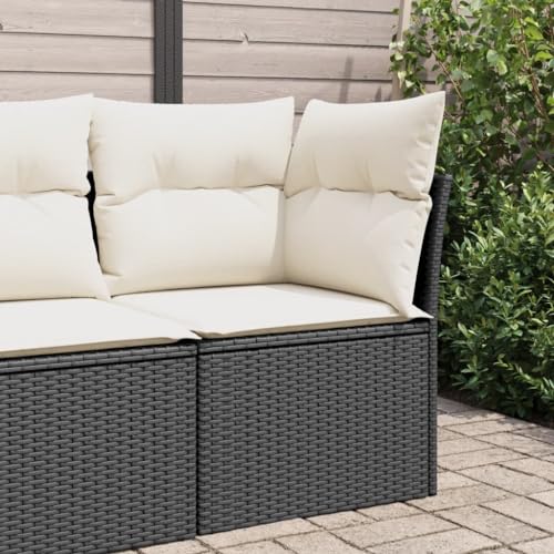 Myheimly Garten-Ecksofa mit Kissen Schwarz Poly Rattan Ecksofa Schwarz und Creme von Myheimly