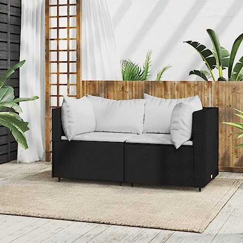 Myheimly Garten-Ecksofa mit Kissen Schwarz Poly Rattan Ecksofa Schwarz und Weiß von Myheimly