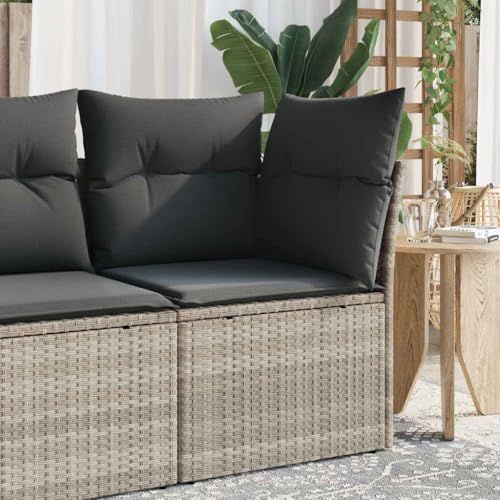 Myheimly Garten-Ecksofa mit Kissen Sofa mit Staufach unter Sitzfläche Poly Rattan Ecksofa Hellgrau Myheimly Garten-Ecksofa mit Kissen Sofa mit Staufach unter Sitzfläche Poly Rattan Ecksofa Hellgrau von Myheimly