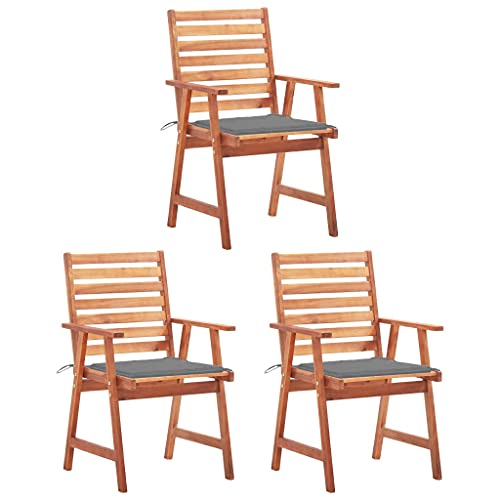 Myheimly Garten-Essstühle 3 STK. mit Kissen Massivholz Akazie 3X 3009168de Grau von Myheimly