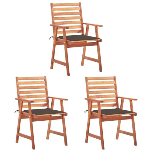 Myheimly Garten-Essstühle 3 STK. mit Kissen Massivholz Akazie 3X 3009168de Taupe von Myheimly
