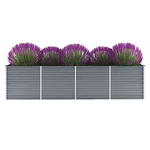 Myheimly Garten-Hochbeet Gartenbeet Pflanzbeet Frühbeet Verzinkter Stahl 320x80x77 cm Grau von Myheimly
