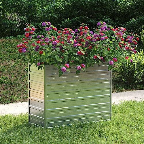 Myheimly Garten Hochbeet Pflanzkasten Pflanzbeet Gemüsebeet Blumenbeet Blumenkasten Frühbeet Gartenbeet Blumenkübel Pflanzkübel Verzinkter Stahl Silbern 100 x 40 x 77 cm von Myheimly