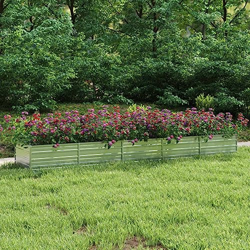 Myheimly Garten Hochbeet Pflanzkasten Pflanzbeet Gemüsebeet Blumenbeet Blumenkasten Frühbeet Gartenbeet Blumenkübel Pflanzkübel Verzinkter Stahl Silbern 400 x 80 x 45 cm von Myheimly