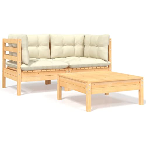 Myheimly Garten Sofa, Gartensofa,Gartencouch Modular,Sofa Couch Gartenmöbel Gartengarnitur, Garten-Sofa-Modul Natur und Creme,2X Eckteil + Tisch von Myheimly