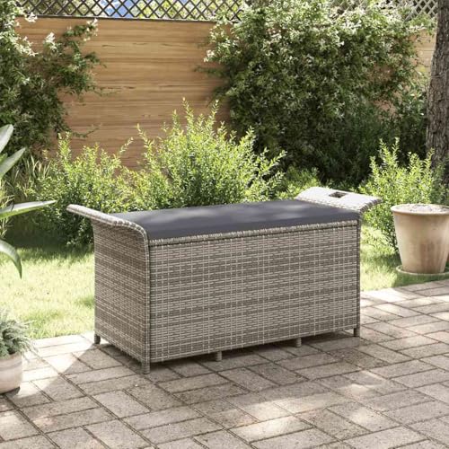 Myheimly Gartenbank mit Kissen Gartenbank Poly Rattan Bank Sitzbank Auflagenbox Kissenbox Gartentruhe Grau 116x46x57 cm Poly Rattan von Myheimly