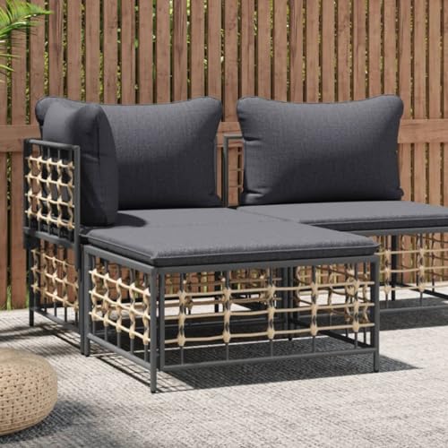 Myheimly Gartenhocker mit Dunkelgrauem Kissen Poly Rattan von Myheimly