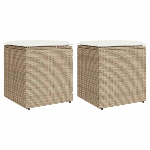 Myheimly Gartenhocker mit Kissen 2 STK. Grau 40x40x43 cm Poly Rattan, Outdoor Hocker, Garten Sitzhocker, Sitzhocker Terrasse, Terrassenhocker Beige und Creme von Myheimly