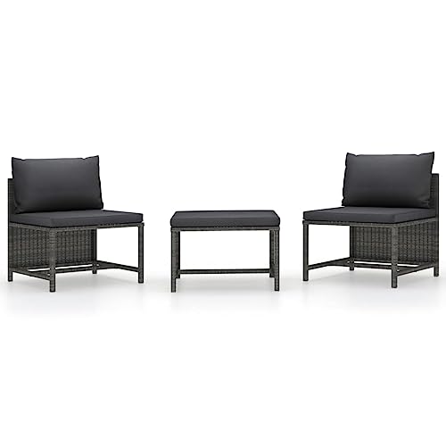 Myheimly Gartenmöbel 3-TLG. mit Kissen Mittelsofa Fußhocker Sofa Lounge Gartenset Garten Garnitur Sitzgruppe Gartensofa Grau Poly Rattan,Grau,2X Mittelteil + Fußstütze von Myheimly