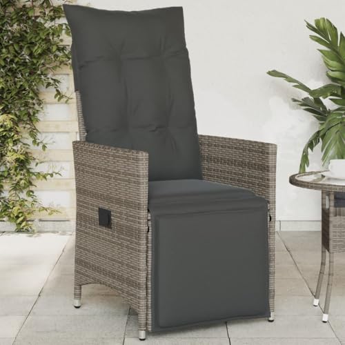 Myheimly Gartensessel Verstellbar mit Kissen Grau Poly Rattan Mit Fußablage von Myheimly