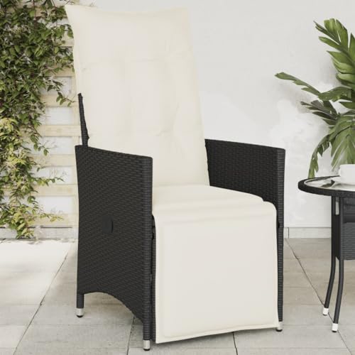Myheimly Gartensessel Verstellbar mit Kissen Schwarz Poly Rattan Mit Fußablage von Myheimly