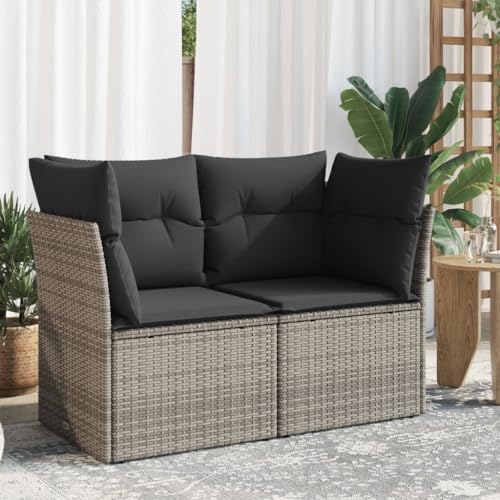 Myheimly Gartensofa 2-Sitzer mit Kissen Grau Poly Rattan 2-Sitzer Grau von Myheimly