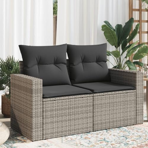 Myheimly Gartensofa 2-Sitzer mit Kissen Grau Poly Rattan Sofa mit Staufach unter Sitzfläche, Terrassensofa mit abnehmbarem waschbarem Bezug, Gartenmöbel Terrassenmöbel von Myheimly