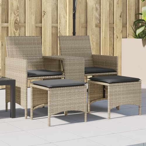 Myheimly Gartensofa 2-Sitzer mit Tisch und Hockern Hellgrau Poly Rattan von Myheimly
