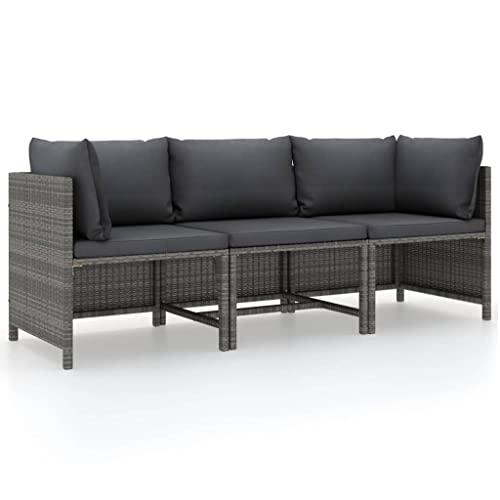 Myheimly Gartensofa 3-Sitzer mit Kissen Ecksofa Mittelsofa Sofa Lounge Gartenset Gartenmöbel Garten Garnitur Sitzgruppe Grau Poly Rattan,Grau,3-Sitzer von Myheimly