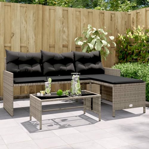 Myheimly Gartensofa in L-Form mit Tisch und Kissen Grau Poly Rattan von Myheimly