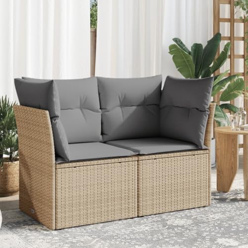 Myheimly Gartensofa mit Kissen 2-Sitzer Beige Poly Rattan 2X Eckteil Beige und Grau von Myheimly