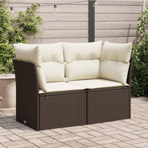 Myheimly Gartensofa mit Kissen 2-Sitzer Braun Poly Rattan 2-Sitzer Braun von Myheimly
