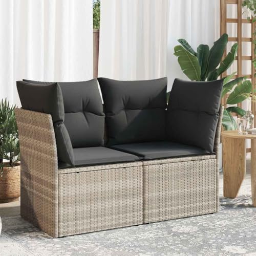Myheimly Gartensofa mit Kissen 2-Sitzer Hellgrau Poly Rattan 2X Eckteil Hellgrau von Myheimly