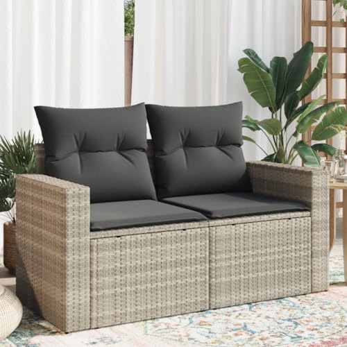 Myheimly Gartensofa mit Kissen 2-Sitzer Hellgrau Poly Rattan Hellgrau Sofa mit Staufach unter Sitzfläche, Terrassensofa mit abnehmbarem waschbarem Bezug, Gartenmöbel Terrassenmöbel von Myheimly