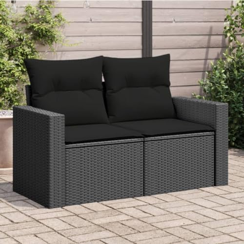 Myheimly Gartensofa mit Kissen 2-Sitzer Schwarz Poly Rattan Schwarz ohne Stauraum 3041948de von Myheimly