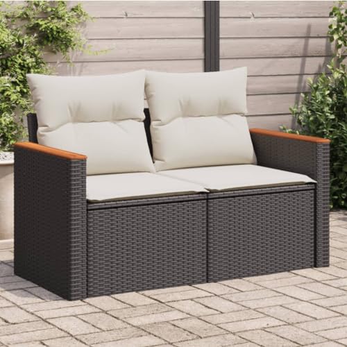 Myheimly Gartensofa mit Kissen 2-Sitzer Schwarz Poly Rattan Schwarz ohne Stauraum 3041954de von Myheimly