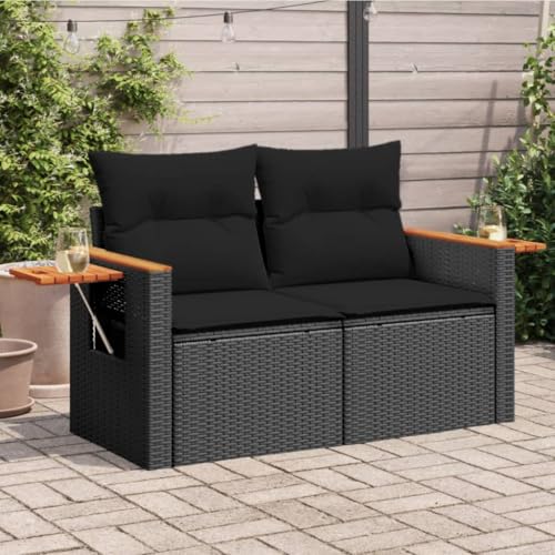 Myheimly Gartensofa mit Kissen 2-Sitzer Schwarz Poly Rattan ohne Stauraum Schwarz von Myheimly
