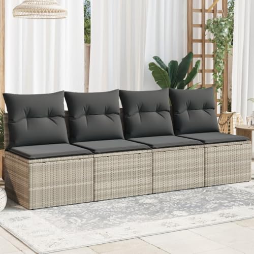Myheimly Gartensofa mit Kissen 4-Sitzer Hellgrau Poly Rattan 4-Sitzer Hellgrau von Myheimly