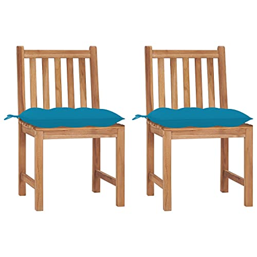Myheimly Gartenstühle 2 STK. mit Kissen Massivholz Teak 2X 3007529de Hellblau von Myheimly