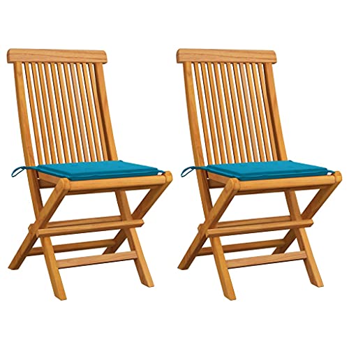 Myheimly Gartenstühle mit Blauen Kissen 2 STK. Massivholz Teak von Myheimly