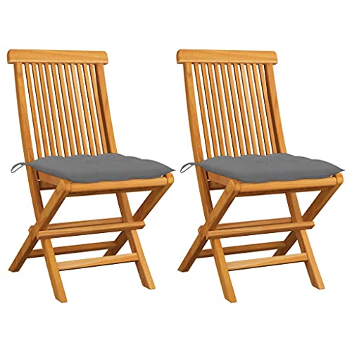 Myheimly Gartenstühle mit Grauen Kissen 2 STK. Massivholz Teak von Myheimly