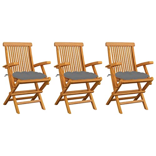 Myheimly Gartenstühle mit Grauen Kissen 3 STK. Massivholz Teak von Myheimly