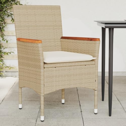 Myheimly Gartenstühle mit Kissen 2 STK. Beige Poly Rattan Holz-Armlehne von Myheimly
