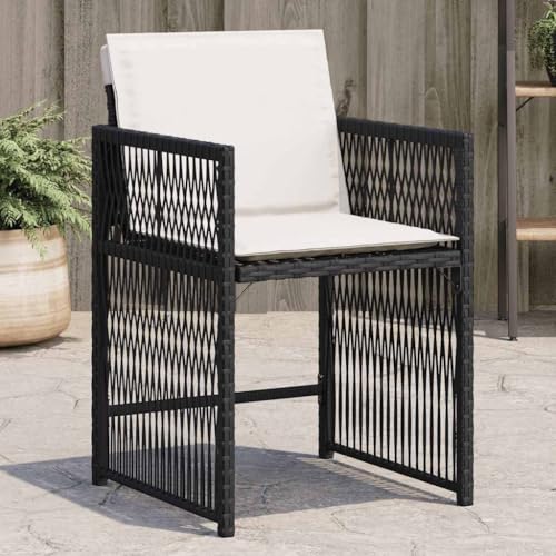 Myheimly Gartenstühle mit Kissen 4 STK. Schwarz Poly Rattan 4X 3032902de Schwarz und Creme von Myheimly
