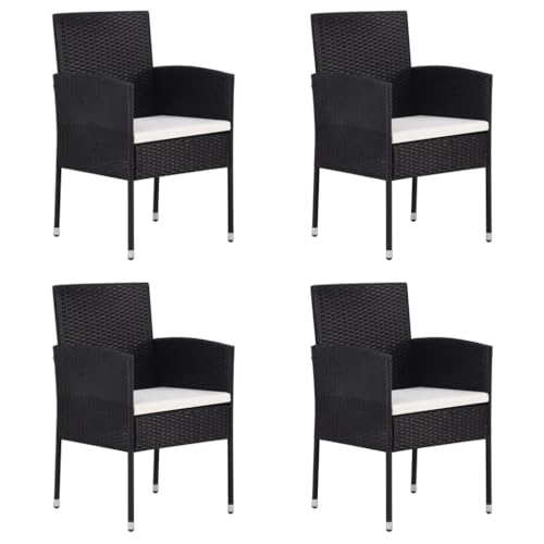 Myheimly Gartenstühle mit Kissen in Cremeweiß 4 STK. Schwarz Polyrattan von Myheimly