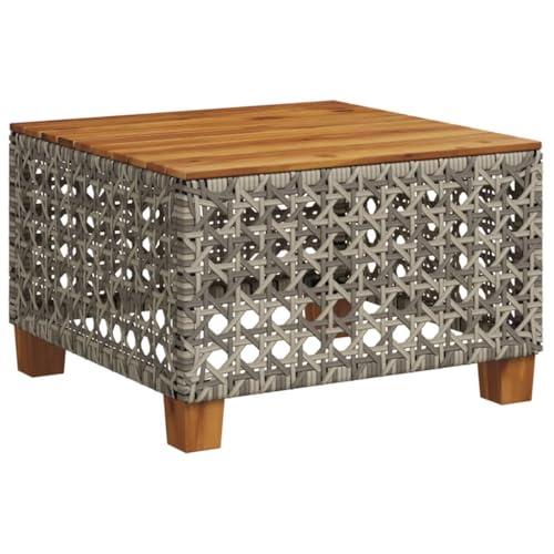 Myheimly Gartentisch, Couchtisch mit Stahlrahmen, Beistelltisch für Garten Terrasse Hinterhof, Balkontisch Tisch Gartenmöbel Grau Lochgewebe 55x55x36 cm Poly Rattan Akazienholz von Myheimly