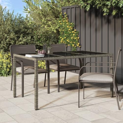 Myheimly Gartentisch, Esstisch Terrassentisch Gartenmöbel Balkontisch Outdoor Tisch Außentisch 150x90x75 cm Hartglas und Poly Rattan Grau von Myheimly